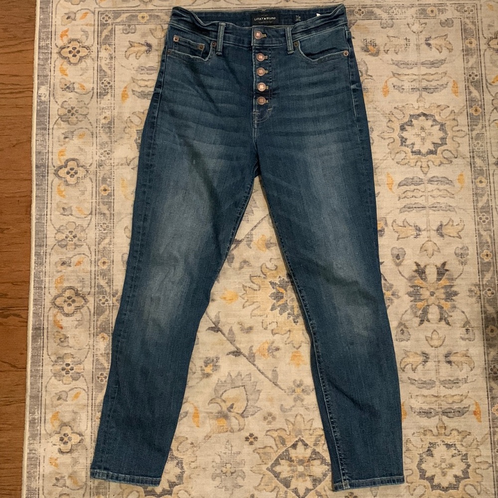 Lucky Brand skinny ankle jeans with button detail, 6/28